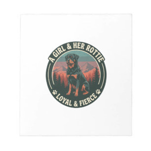 Girl Her Rottie Loyal Fierce Rottweiler Dog Mounta Notepad