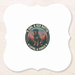 Girl Her Rottie Loyal Fierce Rottweiler Dog Mounta Paper Coaster