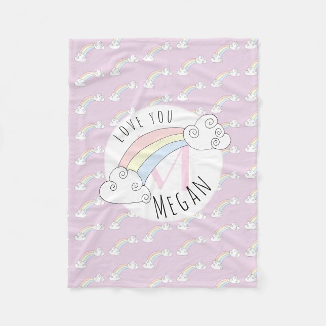 Girl Hidden Monogram Doodle Rainbow Name Children Fleece Blanket (Front)
