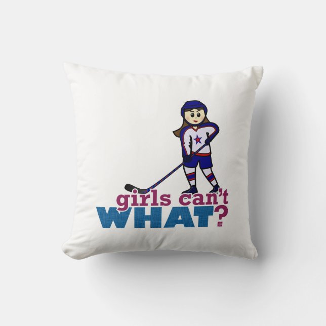 Girl Hockey Player Throw Pillow (Front)