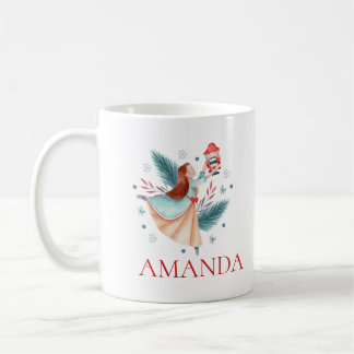 Girl holding a nutcracker ornament custom monogram coffee mug