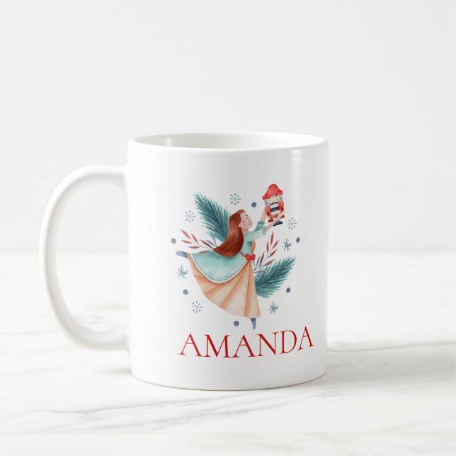 Girl holding a nutcracker ornament custom monogram coffee mug (Left)