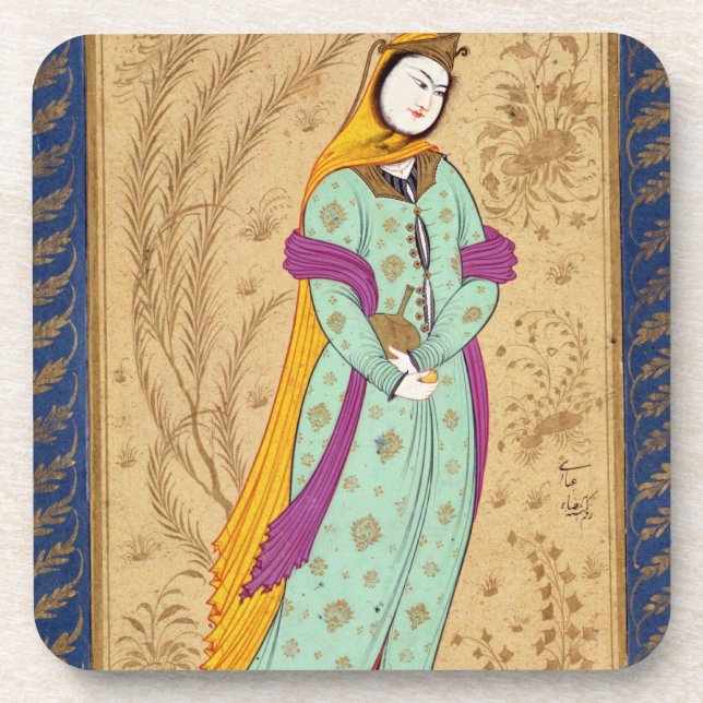 Girl holding a wine vessel and a pear, from the La Coaster (Front)