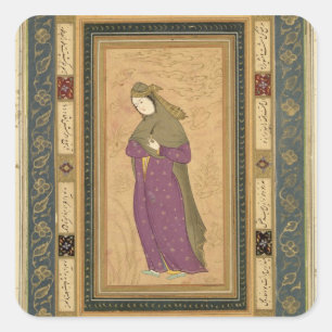 Girl holding an aigrette, from the Large Clive Alb Square Sticker