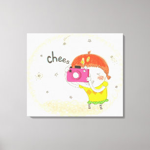 Girl holding camera, clicking canvas print