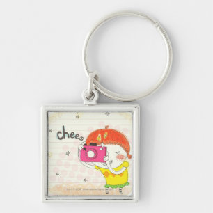 Girl holding camera, clicking keychain