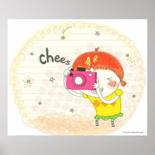 Girl holding camera, clicking poster