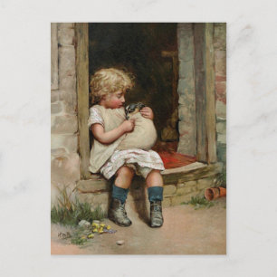 Girl Holding Cute Puppy Vintage Postcard