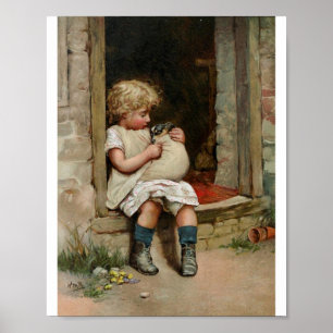 Girl Holding Cute Puppy Vintage Poster
