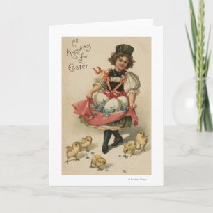Girl Holding Eggs with Chicks Holiday Card