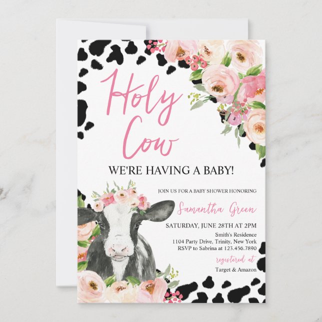 Girl Holy Cow Baby Shower Invitation (Front)