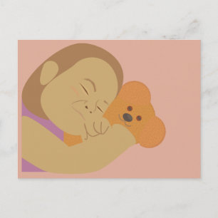 Girl Hugging Bear Postcard