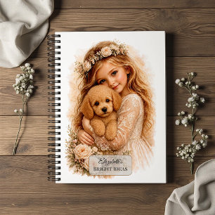 Girl Hugging Poodle Puppy Notebook
