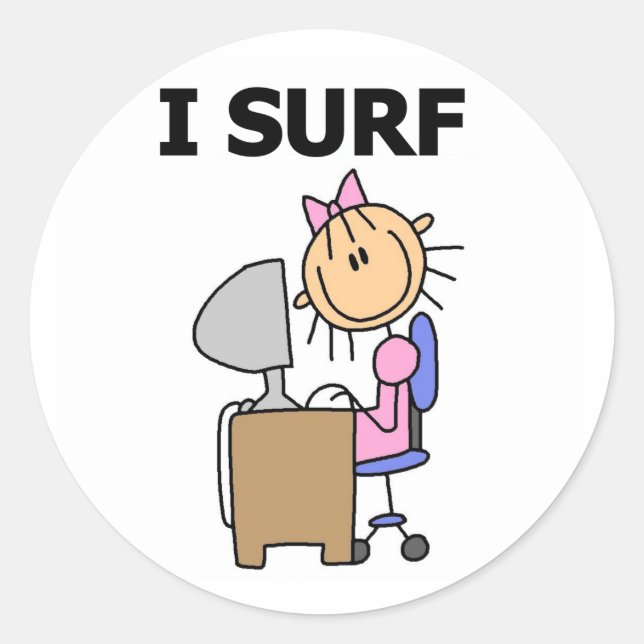 Girl I Surf the Web Tshirts and Gifts Classic Round Sticker (Front)