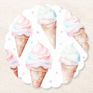 Girl Ice cream birthday party  Paper Coaster