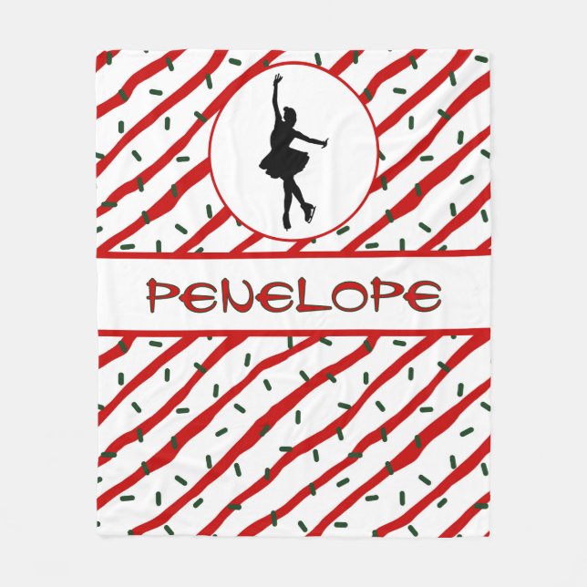 Girl Ice Skating Christmas Sprinkle Personalized Fleece Blanket (Front)