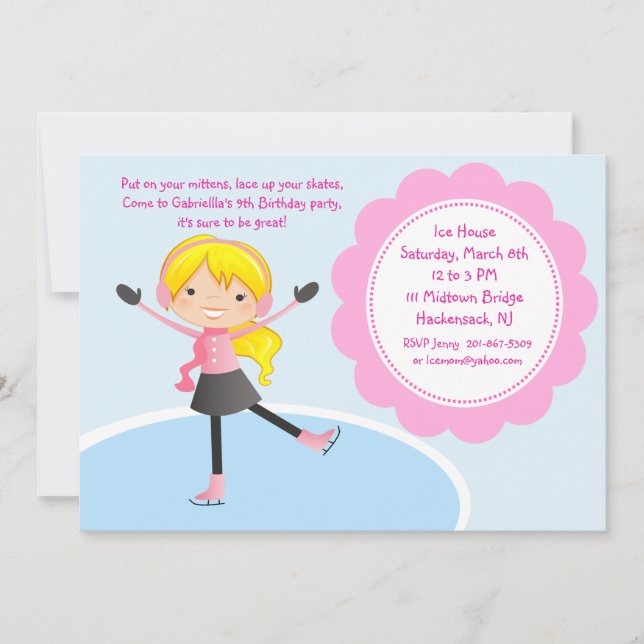 Girl Ice Skating Pink Birthday Invitation (Front)