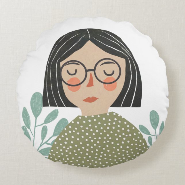 Girl illustration round pillow (Front)