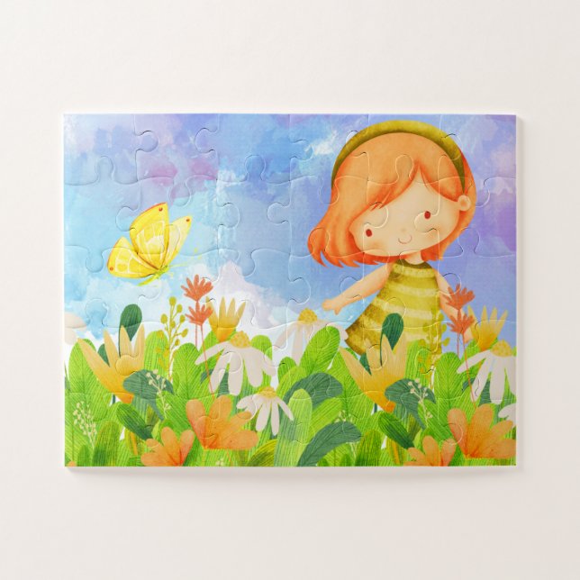 Girl in a Garden Colourful Art for Kids Fun & Play Jigsaw Puzzle (Horizontal)