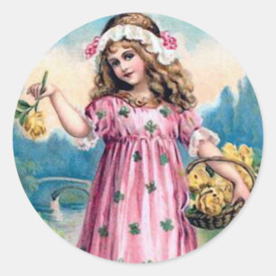 Girl in a Pink Dress Classic Round Sticker