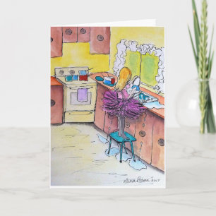 Girl in a Pink Tutu, Folk Art Painting Print Card