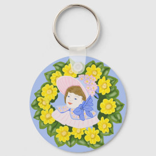 Girl in a Victorian Easter Bonnet feminine  Keychain