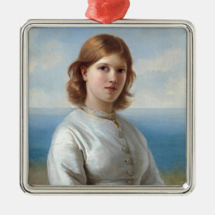 Girl in a White Silk Dress for Holy Communion Metal Ornament
