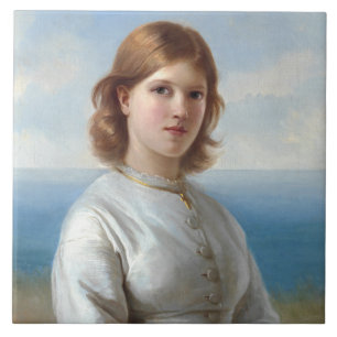 Girl in a White Silk Dress for Holy Communion Tile