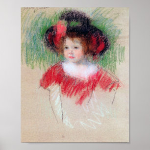 Girl in Big Bonnett and Red Dress, Mary Cassatt Poster