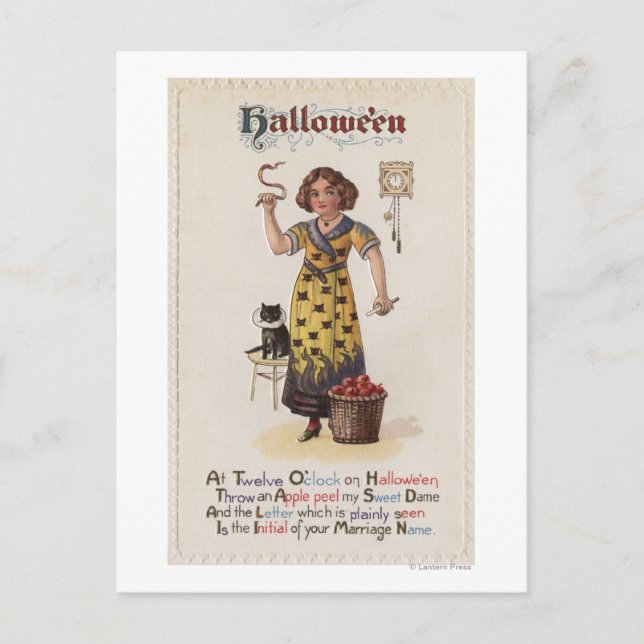 Girl in Black Cat Dress with Black Cat Postcard (Front)