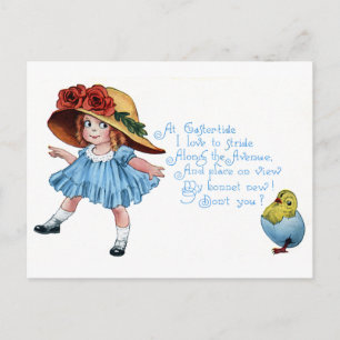 Girl in Bonnet & Blue Dress Vintage Easter Holiday Postcard