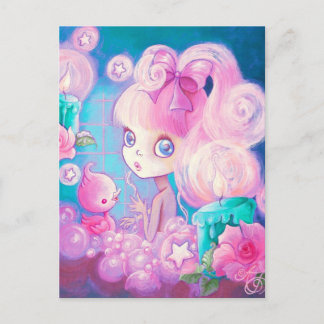 Girl in Bubblebath with Candles and Roses Postcard