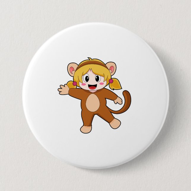 Girl in Costume as Monkey 3 Inch Round Button (Front)