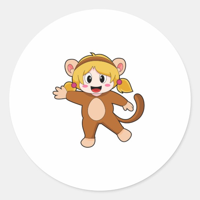Girl in Costume as Monkey Classic Round Sticker (Front)