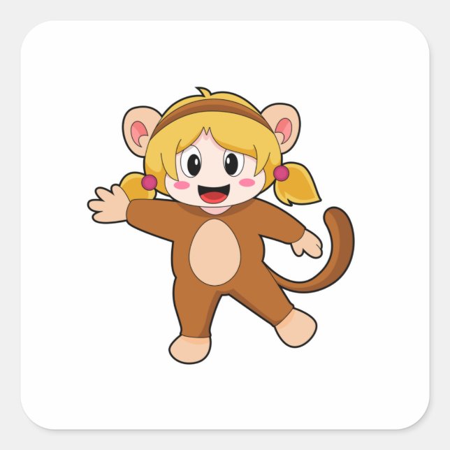 Girl in Costume as Monkey Square Sticker (Front)