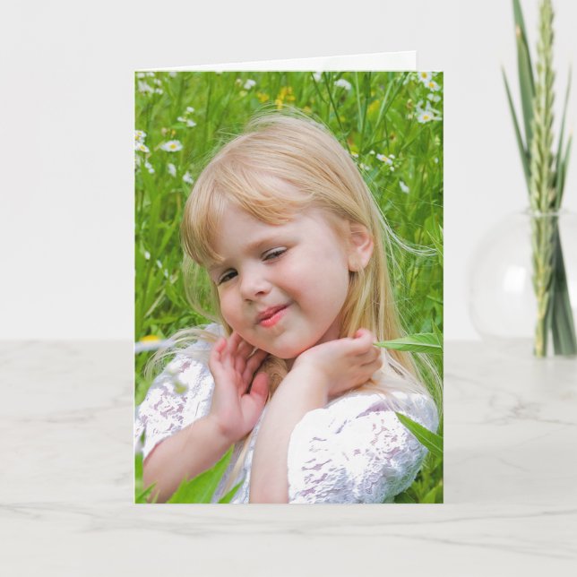 Girl In Daisy Field Thinking of You Card (Front)