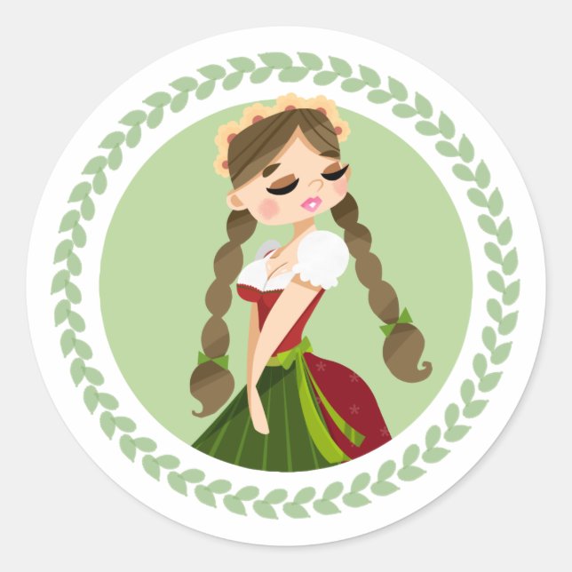 Girl in Dirndl Classic Round Sticker (Front)