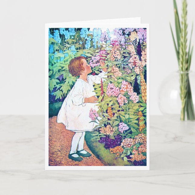 Girl in Flower Garden, Jessie Willcox Smith Card (Front)