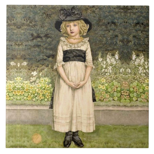 Girl In Garden Kate Greenaway Tile (Front)