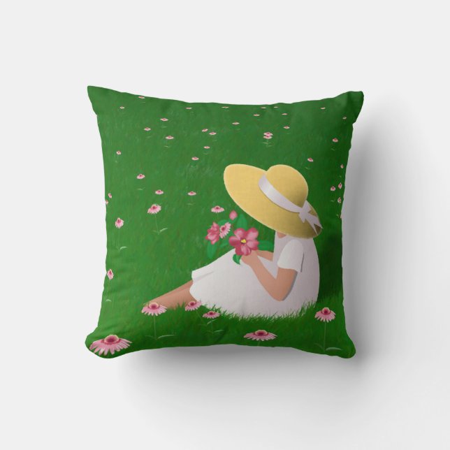 Girl In Grass Throw Pillow (Front)