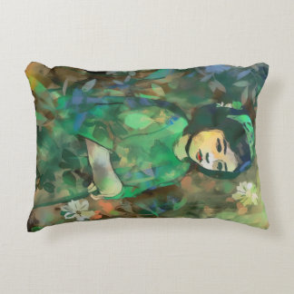 Girl in Green Dress Accent Pillow