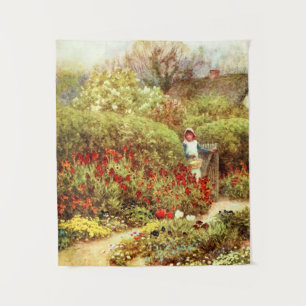 Girl in Luscious Victorian Garden Tapestry