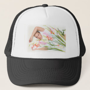 Girl in Milk with Flowers Trucker Hat