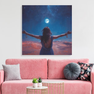 "Girl in Moonlight   Aesthetic Night Sky Wall Art