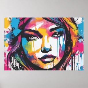 Girl in Multi Water Colored Painting Poster