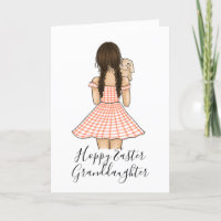 Girl In Orange Gingham Plaid Carrying Pet Bunny 