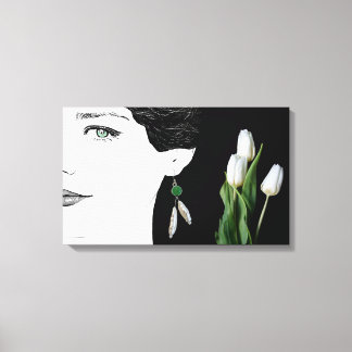 Girl in pearl earring fashion illustration art canvas print