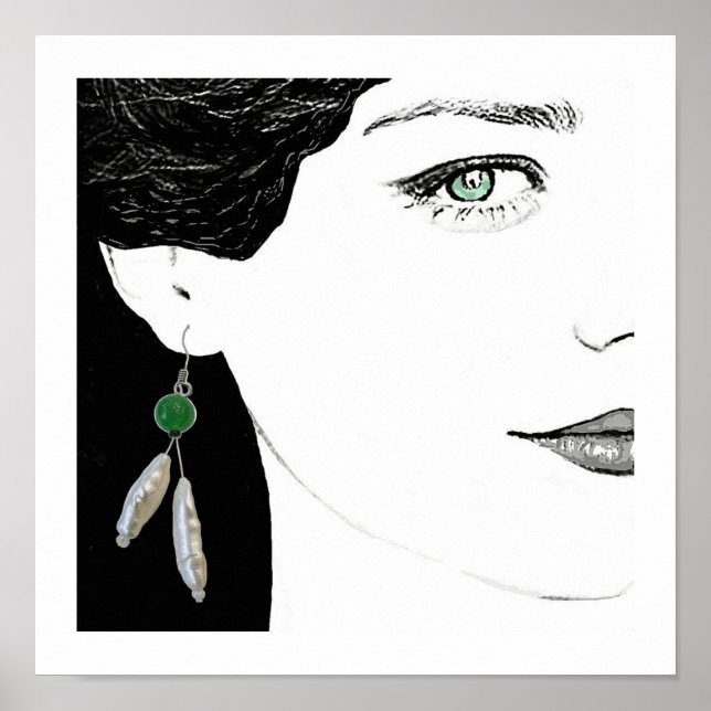 Girl in pearl earring fashion illustration art poster (Front)