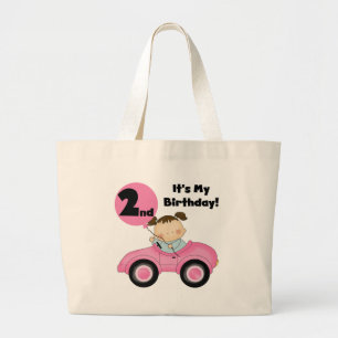 Girl in Pink Car 2nd Birthday Tshirts and Gifts Large Tote Bag