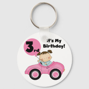 Girl in Pink Car 3rd Birthday Tshirts and Gifts Keychain